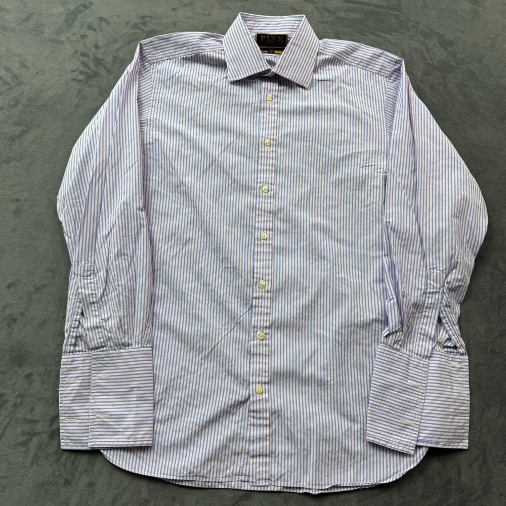 Thomas Pink The Imperial 170s Dress Shirt 15.5 34 Blue Pink Stripe French Cuff